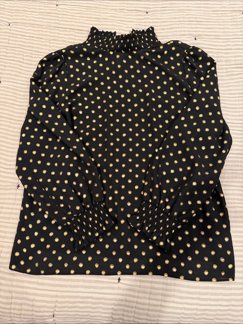 Worthington Black Long-Sleeve Top with Gold Polka Dots